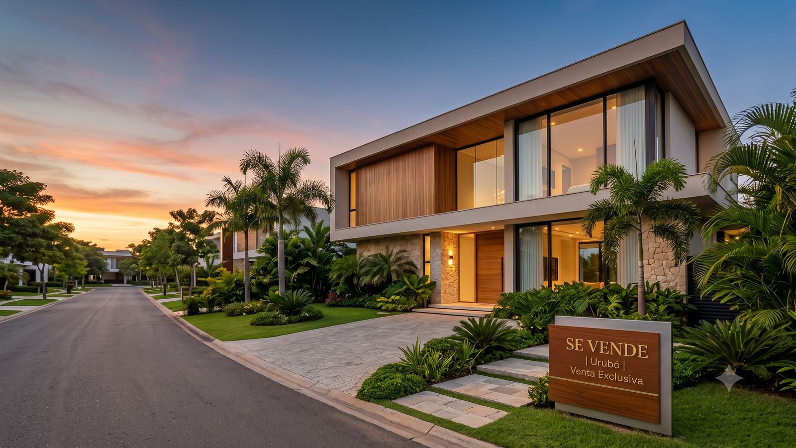 Casa en venta en el Urubó al atardecer